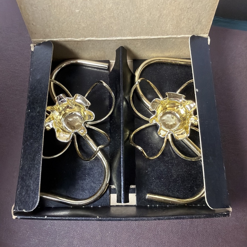 Vintage W.T. Rogers Gold Flower Lustro Magic Candle Holders MCM Boxed - Picture 6 of 13